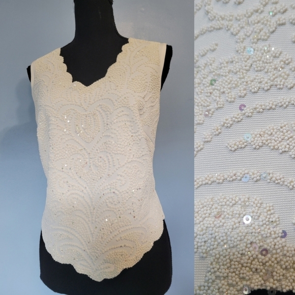 Dressbarn Collection Beaded Knit Top Small Cream - Picture 1 of 12